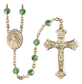 14 Karat Gold 6mm Austrian Crystal Saint Alphonsa of India Rosary in Peridot