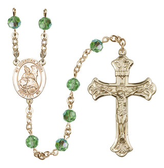14 Karat Gold 6mm Austrian Crystal Guardian Angel Protector Rosary in Peridot