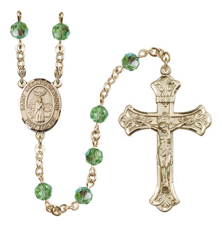 14 Karat Gold 6mm Austrian Crystal Saint Medard of Noyon Rosary in Peridot