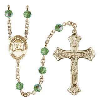 14 Karat Gold 6mm Austrian Crystal Saint Jose Sanchez del Rio Rosary in Peridot