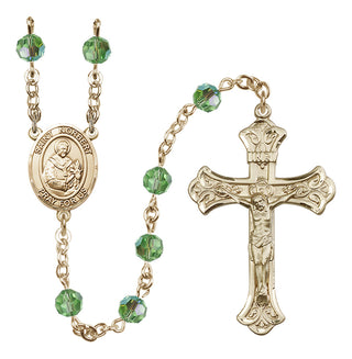 14 Karat Gold 6mm Austrian Crystal Saint Norbert of Xanten Rosary in Peridot