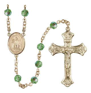14 Karat Gold 6mm Austrian Crystal Saint Ephrem Rosary in Peridot