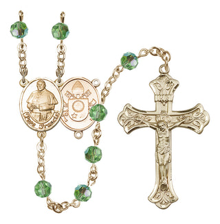 14 Karat Gold 6mm Austrian Crystal Pope Francis Rosary in Peridot