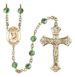 14 Karat Gold 6mm Austrian Crystal Pope Pius V Rosary in Peridot