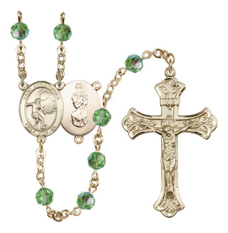 14 Karat Gold 6mm Austrian Crystal Saint Christopher / Football Rosary in Peridot