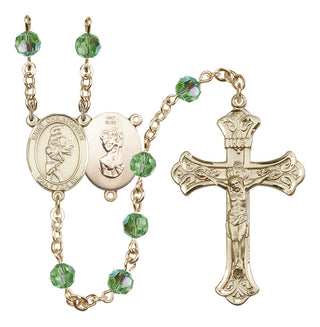 14 Karat Gold 6mm Austrian Crystal Saint Christopher/Softball Rosary in Peridot