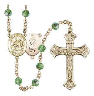 14 Karat Gold 6mm Austrian Crystal Saint Christopher / Choir Rosary in Peridot