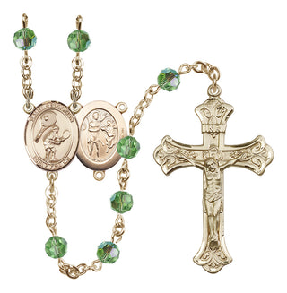 14 Karat Gold 6mm Austrian Crystal Saint Sebastian / Tennis Rosary in Peridot