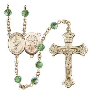 14 Karat Gold 6mm Austrian Crystal Saint Sebastian/Softball Rosary in Peridot