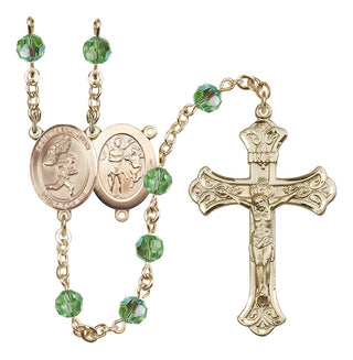 14 Karat Gold 6mm Austrian Crystal Saint Sebastian /Track&Field-Men Rosary in Peridot