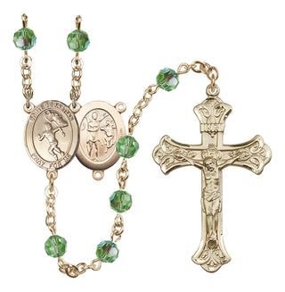 14 Karat Gold 6mm Austrian Crystal Saint Sebastian /Track&Field-Women Rosary in Peridot