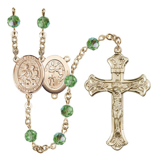 14 Karat Gold 6mm Austrian Crystal Saint Sebastian / Choir Rosary in Peridot