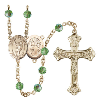14 Karat Gold 6mm Austrian Crystal Saint Sebastian/Lacrosse Rosary in Peridot