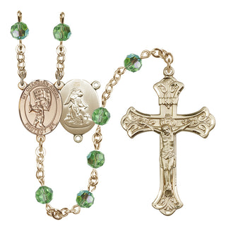 14 Karat Gold 6mm Austrian Crystal Guardian Angel/Baseball Rosary in Peridot
