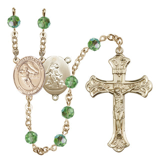 14 Karat Gold 6mm Austrian Crystal Guardian Angel/Hockey Rosary in Peridot