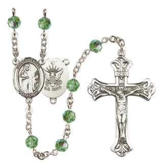 Sterling Silver 6mm Austrian Crystal Saint Brendan the Navigator/Navy Rosary in Peridot