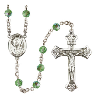 Sterling Silver 6mm Austrian Crystal Saint David of Wales Rosary in Peridot