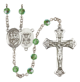 Sterling Silver 6mm Austrian Crystal Saint George / Navy Rosary in Peridot