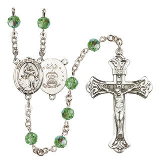 Sterling Silver 6mm Austrian Crystal Saint Joan of Arc / Air Force Rosary in Peridot