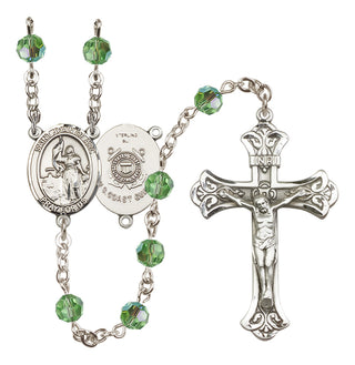 Sterling Silver 6mm Austrian Crystal Saint Joan of Arc /Coast Guard Rosary in Peridot