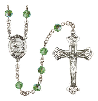 Sterling Silver 6mm Austrian Crystal Saint Joshua Rosary in Peridot