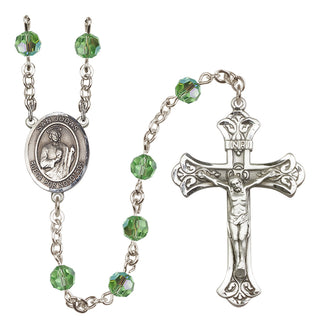 Sterling Silver 6mm Austrian Crystal San Judas Rosary in Peridot
