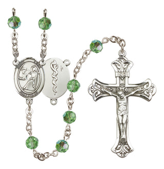 Sterling Silver 6mm Austrian Crystal Saint Luke the Apostle / Doctor Rosary in Peridot