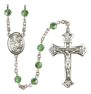Sterling Silver 6mm Austrian Crystal Saint Mark the Evangelist Rosary in Peridot