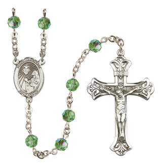 Sterling Silver 6mm Austrian Crystal Saint Margaret Mary Alacoque Rosary in Peridot