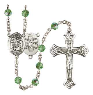 Sterling Silver 6mm Austrian Crystal Saint Michael / EMT Rosary in Peridot