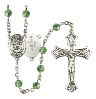 Sterling Silver 6mm Austrian Crystal Saint Michael / Army Rosary in Peridot