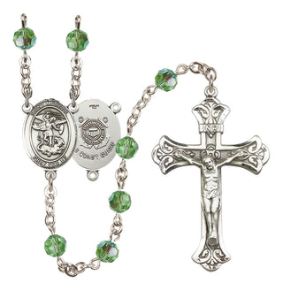 Sterling Silver 6mm Austrian Crystal Saint Michael / Coast Guard Rosary in Peridot