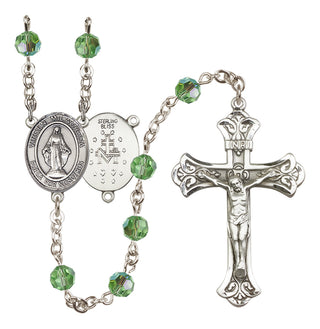 Sterling Silver 6mm Austrian Crystal Virgen Milagrosa Rosary in Peridot