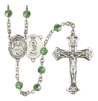 Sterling Silver 6mm Austrian Crystal Scapular Rosary in Peridot