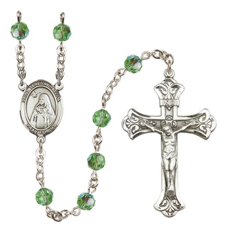 Sterling Silver 6mm Austrian Crystal Saint Teresa of Avila Rosary in Peridot