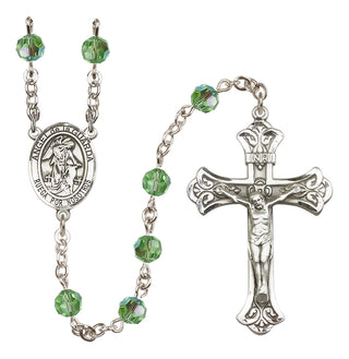 Sterling Silver 6mm Austrian Crystal Angel de la Guardia Rosary in Peridot