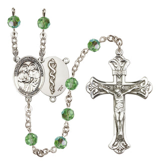 Sterling Silver 6mm Austrian Crystal Saints Cosmas & Damian / Doctors Rosary in Peridot