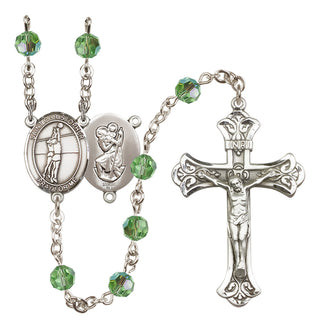 Sterling Silver 6mm Austrian Crystal Saint Christopher/Volleyball Rosary in Peridot