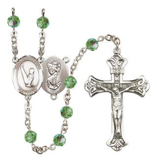 Sterling Silver 6mm Austrian Crystal Saint Christopher/Gymnastics Rosary in Peridot