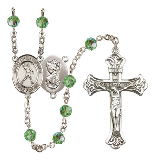 Sterling Silver 6mm Austrian Crystal Saint Christopher/Football Rosary in Peridot