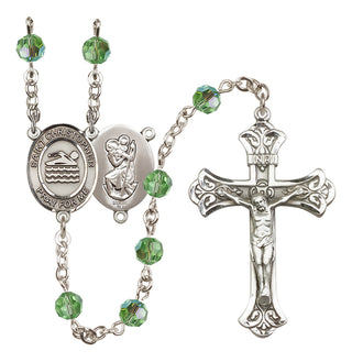 Sterling Silver 6mm Austrian Crystal Saint Christopher/Swimming Rosary in Peridot