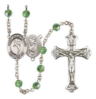 Sterling Silver 6mm Austrian Crystal Saint Christopher/Martial Arts Rosary in Peridot