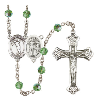Sterling Silver 6mm Austrian Crystal Saint Sebastian/Golf Rosary in Peridot