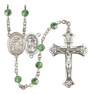Sterling Silver 6mm Austrian Crystal Saint Sebastian/Wrestling Rosary in Peridot