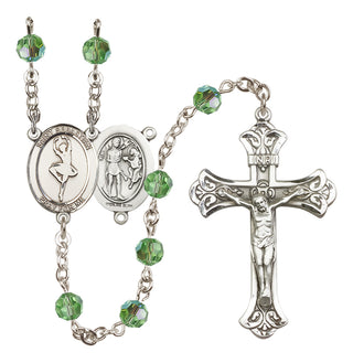 Sterling Silver 6mm Austrian Crystal Saint Sebastian/Dance Rosary in Peridot