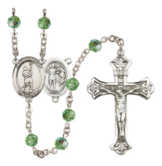 Sterling Silver 6mm Austrian Crystal Saint Sebastian/Lacrosse Rosary in Peridot