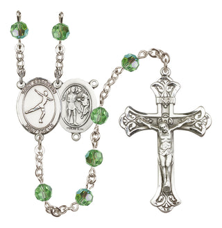 Sterling Silver 6mm Austrian Crystal Saint Sebastian/Figure Skating Rosary in Peridot