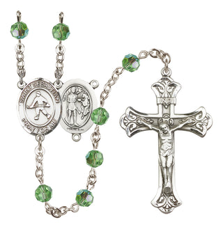 Sterling Silver 6mm Austrian Crystal Saint Sebastian/Field Hockey Rosary in Peridot