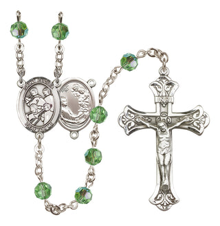 Sterling Silver 6mm Austrian Crystal Saint Cecilia / Marching Band Rosary in Peridot