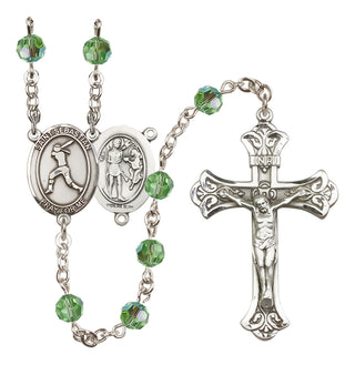Sterling Silver 6mm Austrian Crystal Saint Sebastian / Softball Rosary in Peridot